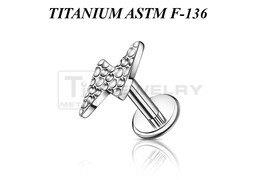 Лабрет из титана Ti Metal рельефная молния