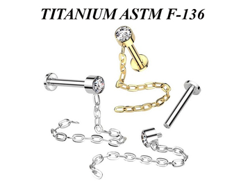 Лабрет из титана с цепочкой