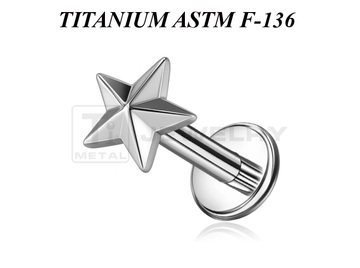 Лабрет из титана Ti Metal фигурная звезда