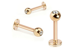 Лабрет розовое золото со стразом