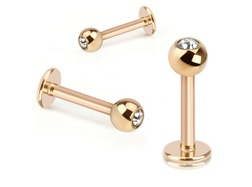 Лабрет розовое золото со стразом