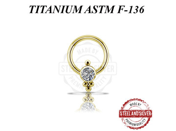 Кольцо из титана Steel and Silver с золотым покрытием и кластером Swarovski