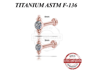 Лабрет титановый Steel and Silver розовое золото с кластером Premium Crystals