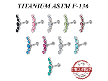 Лабрет из титана Steel and Silver с пятью кристаллами