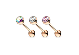 Штанга розовое золото со стразом